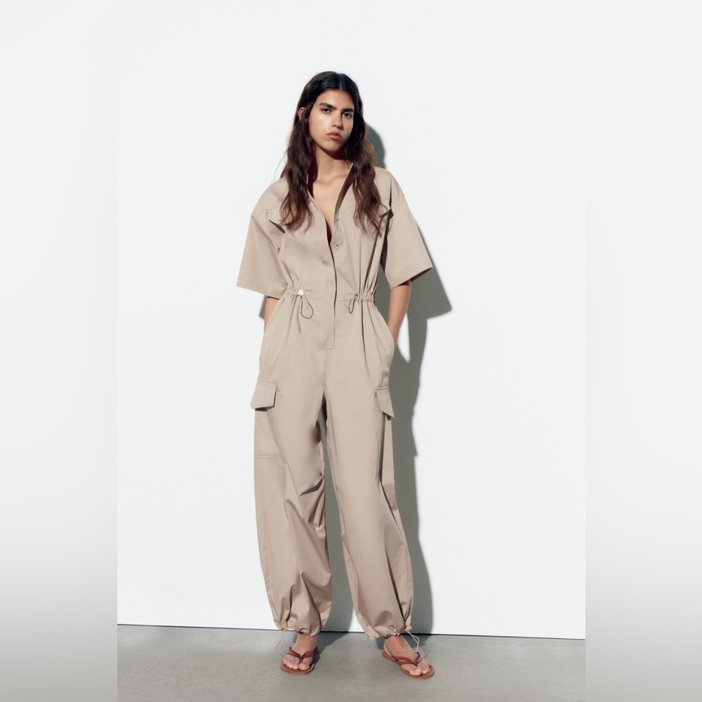 NWT! Zara Full Length Gabardine Jumpsuit - Picture 2 of 11